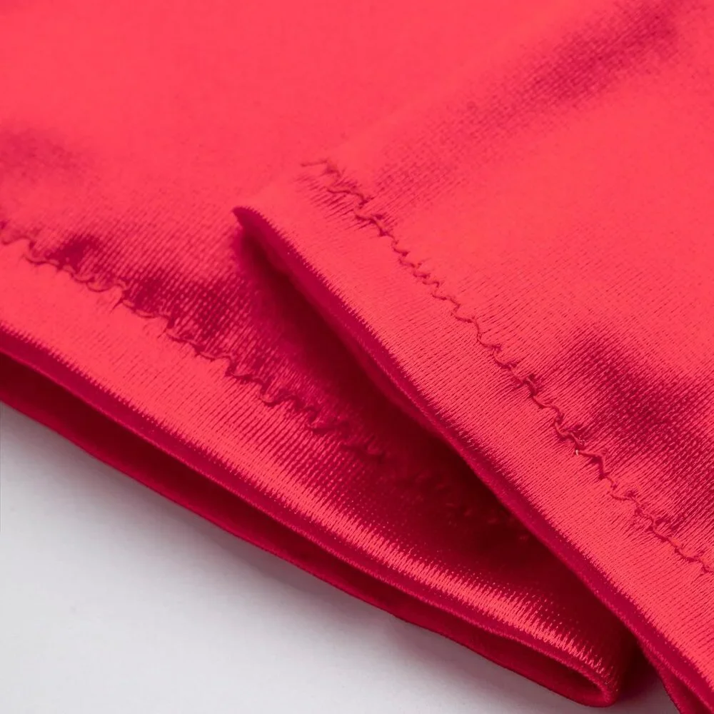 Women's Short Red Satin Silk Gloves Banquet Wedding Party Costume Accessories